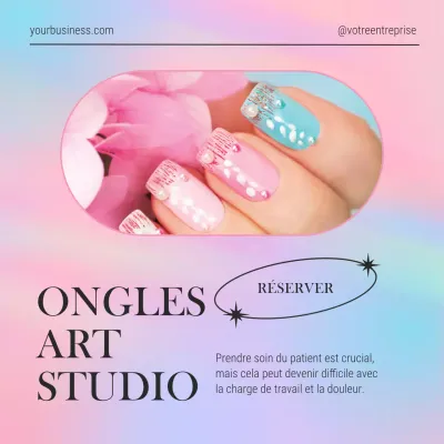 Promotion d'un studio de manucure élégant rose et bleu