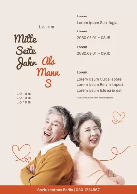 Ein einfaches, orangefarbenes Farbschema für die Werbung für Seniorenjobs in einem Seniorenzentrum