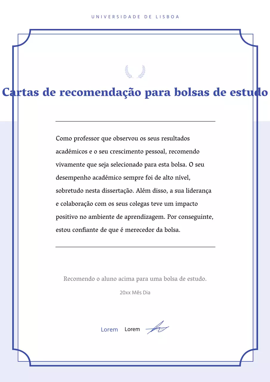 Sobre a carta de recomendação de bolsa de estudo simples da Marinha
