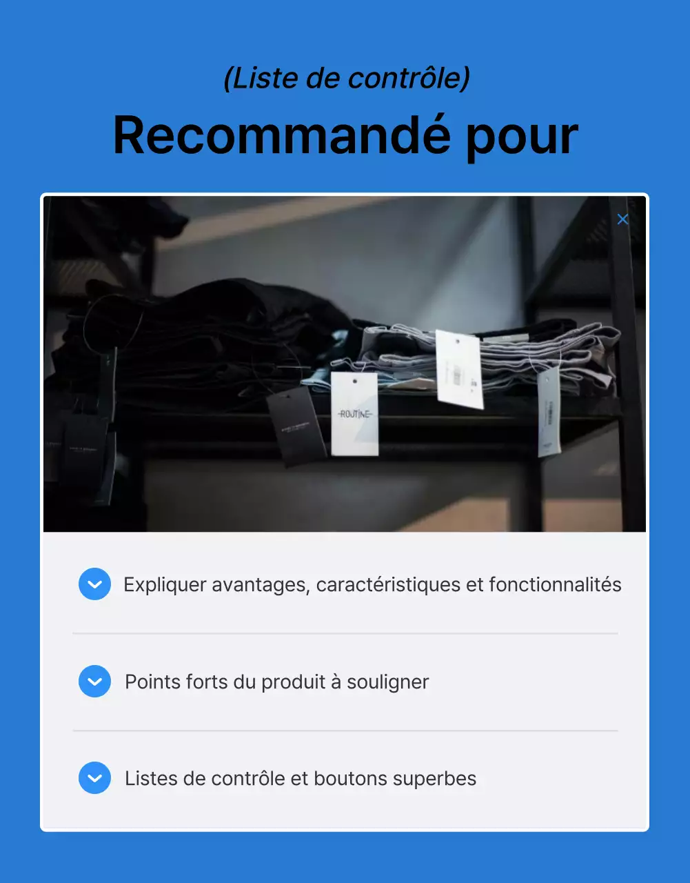Promouvoir la page de détail de la mode bleue et blanche checkpoint