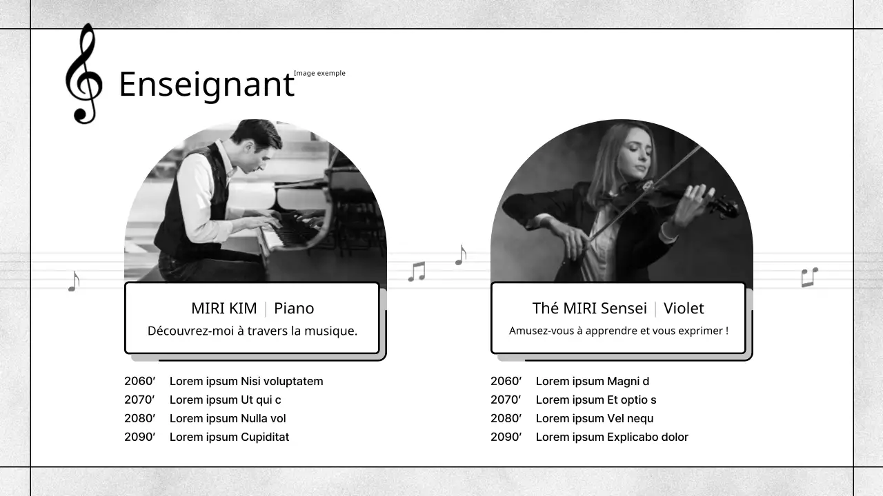 Prospectus d'une école de musique moderne, en noir et blanc
