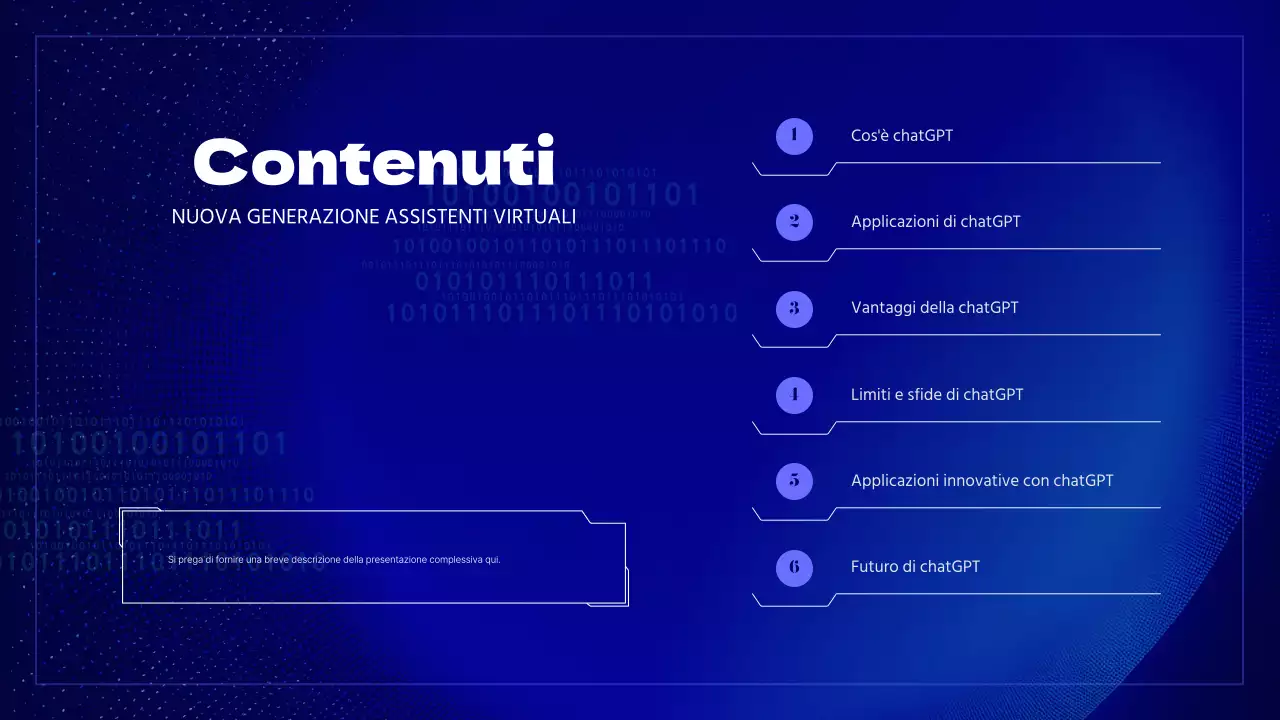 Una presentazione dell'intelligenza artificiale cibernetica in colori blu e fluorescenti