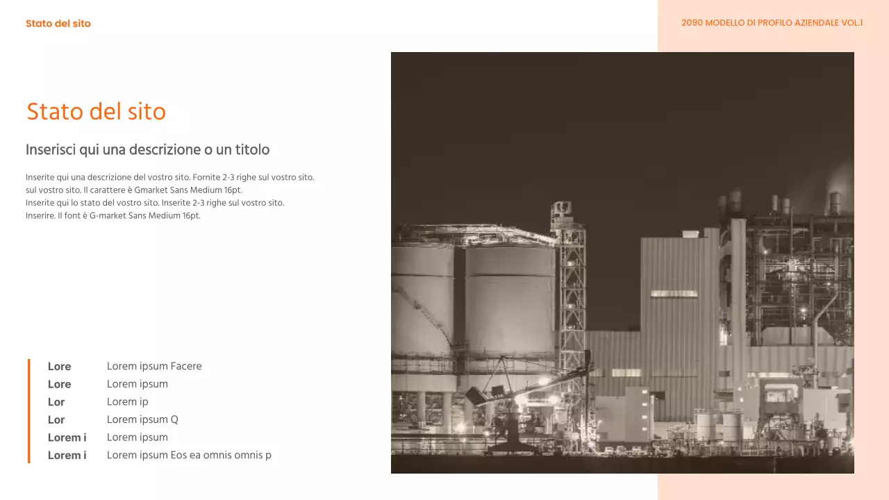 Carta intestata moderna, arancione e bianca, di un'azienda di prodotti chimici industriali pesanti