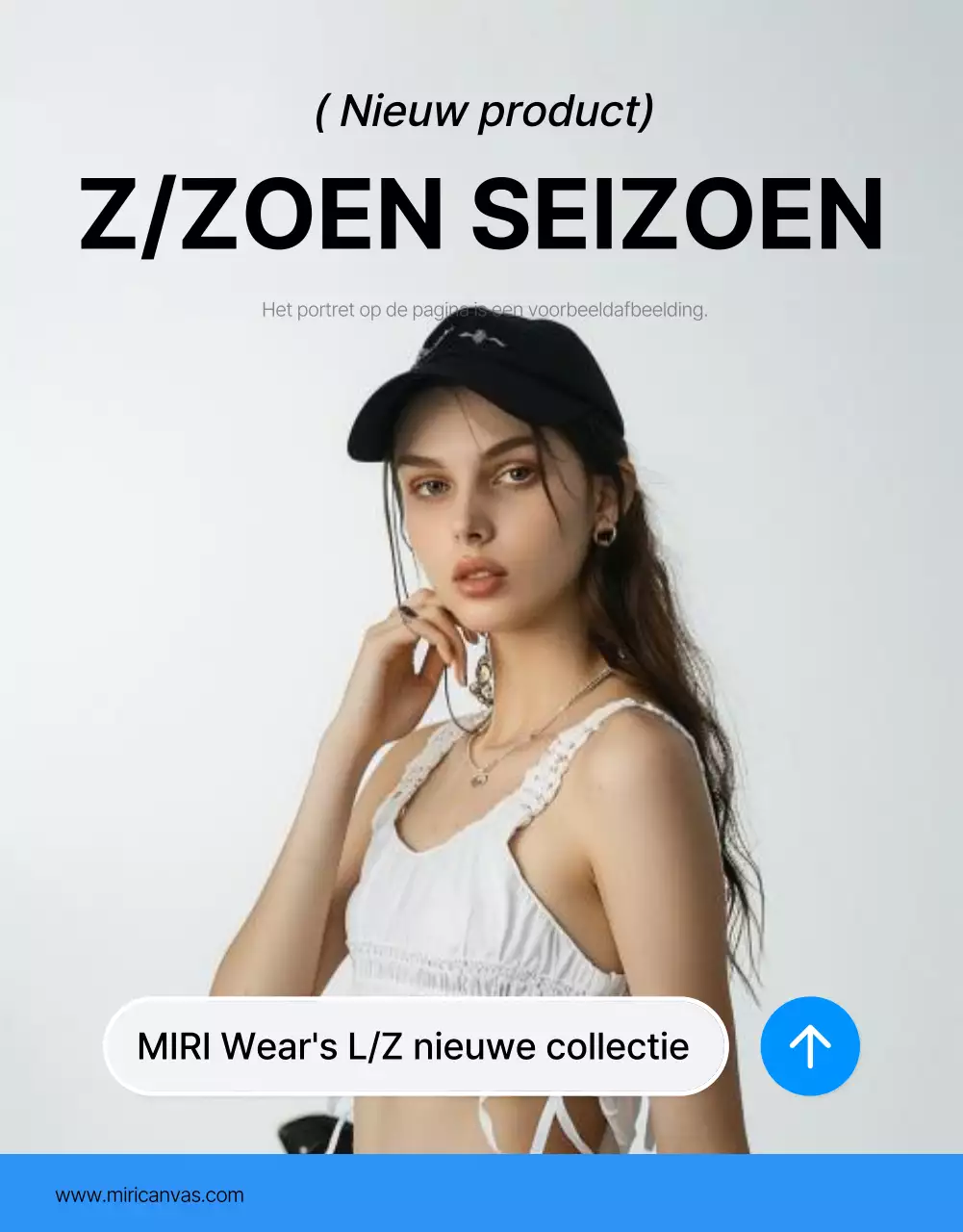 Promoot een trendy blauw-witte omslag voor een modepagina