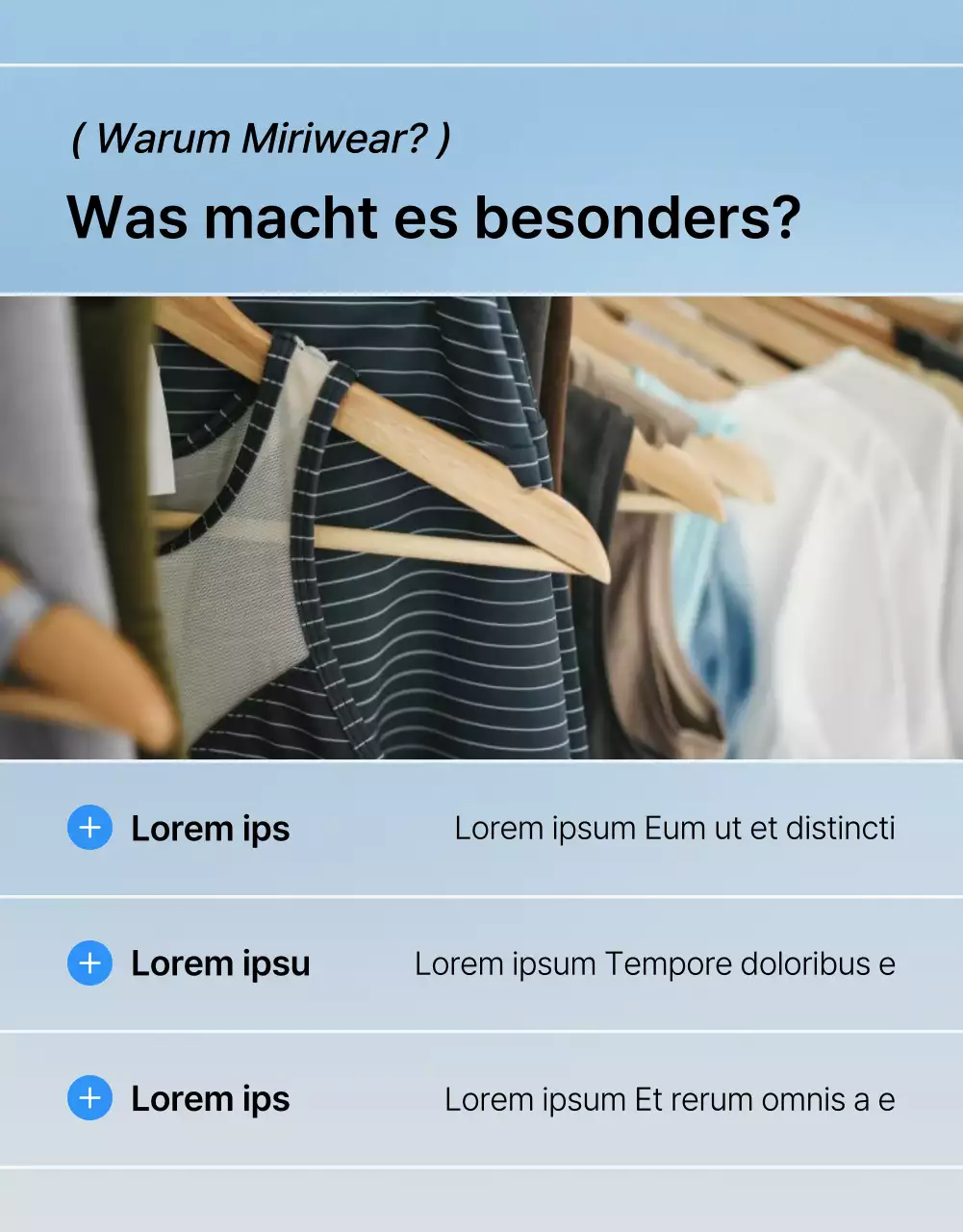 Förderung einer trendigen blau-weißen Mode-Detailseite als Intro