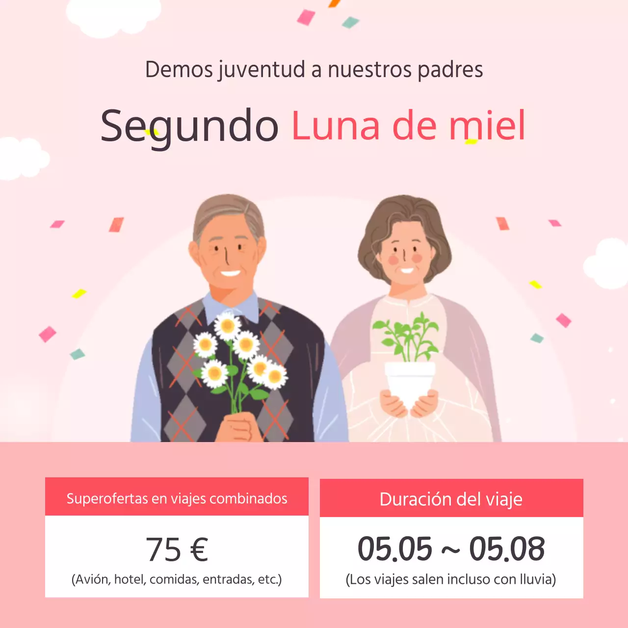 Un bonito anuncio turístico sobre la piedad filial con fondo rosa