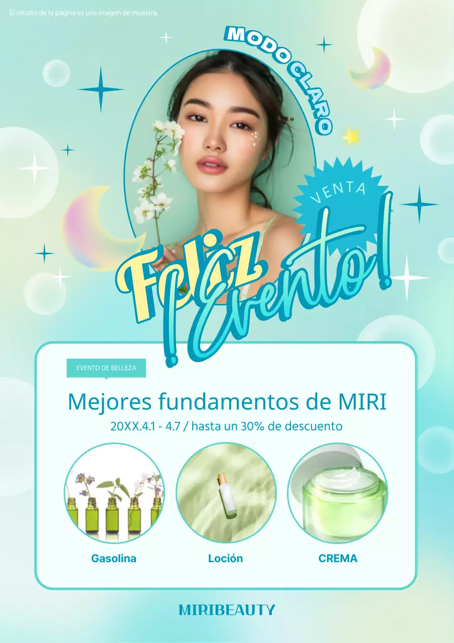 Colorido folleto promocional de belleza cosmética en loto y menta
