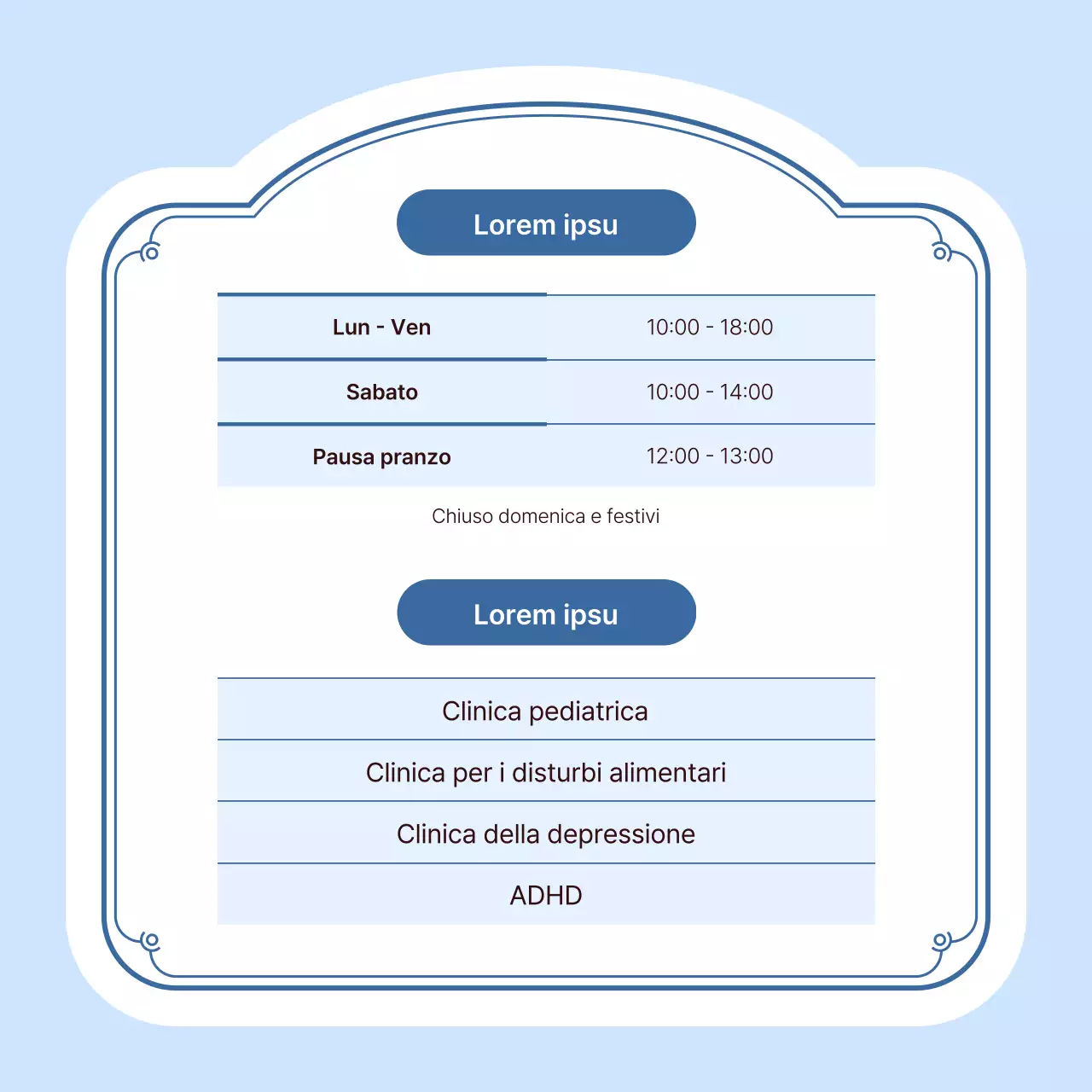 Semplice annuncio di branding ospedaliero in azzurro