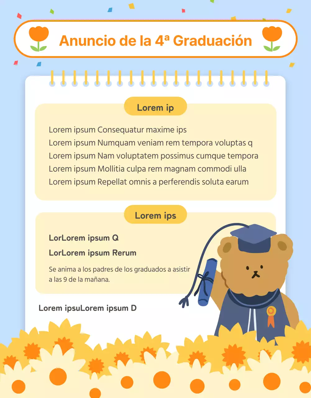 Anuncios preescolares naranja y amarillo