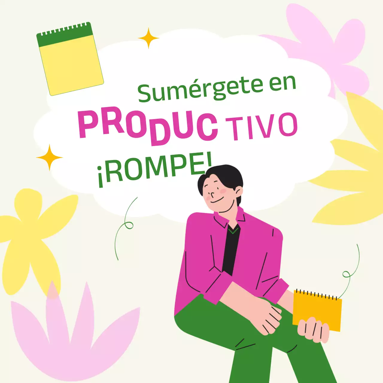 Guía del estudiante para unas vacaciones de primavera modernas en verde y amarillo