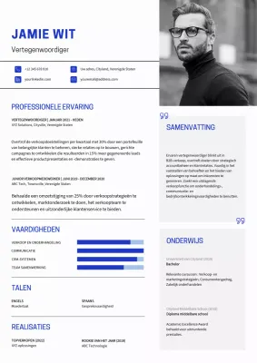 Witte minimale vertegenwoordiger cv