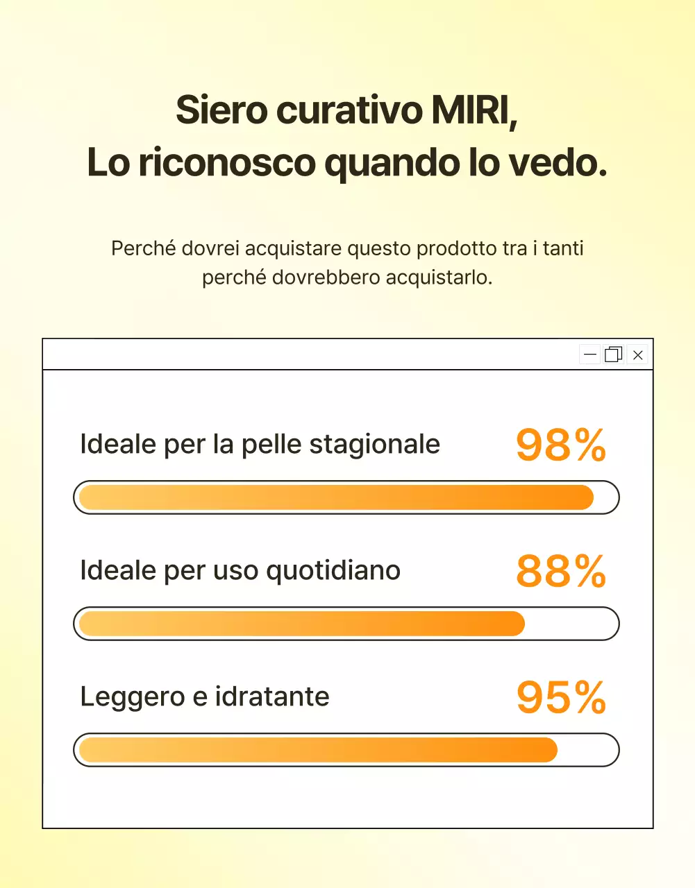 Promozione semplice, ottimizzata per i dispositivi mobili e dettagliata dei cosmetici per la cura della pelle in giallo e arancione