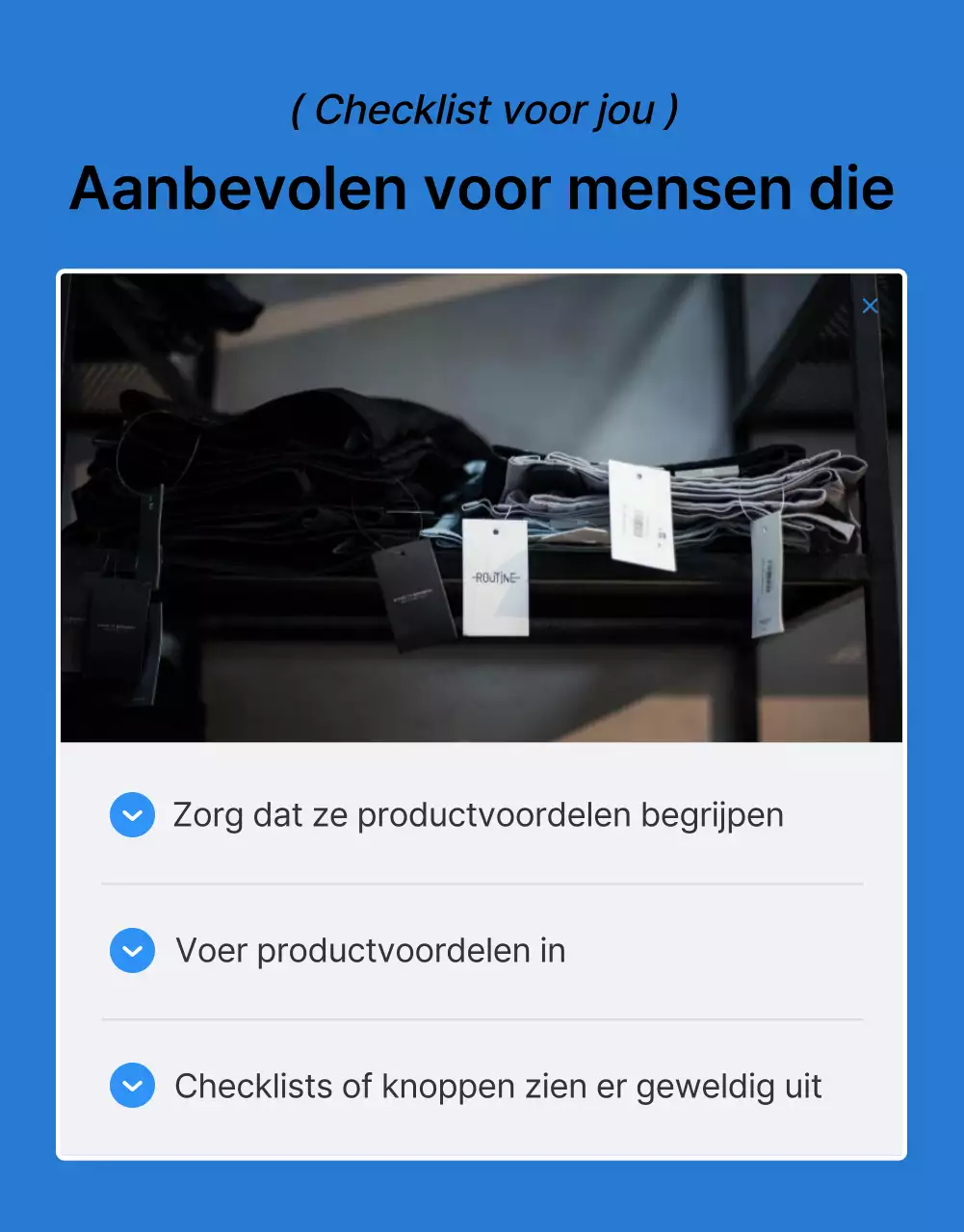 Promoot een trendy blauw-witte fashion mobiele detailpagina