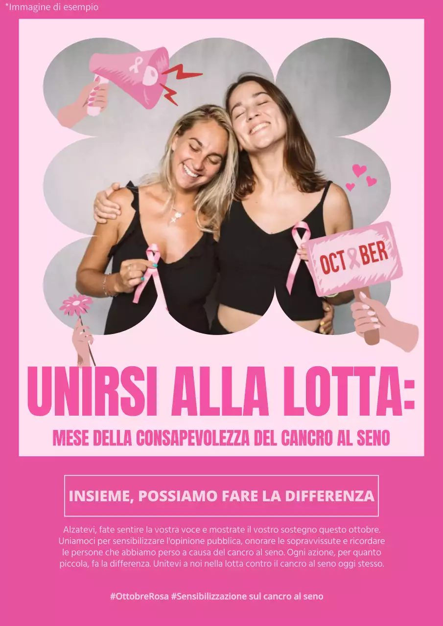 Pubblicità moderna rosa e rossa per la sensibilizzazione al cancro al seno