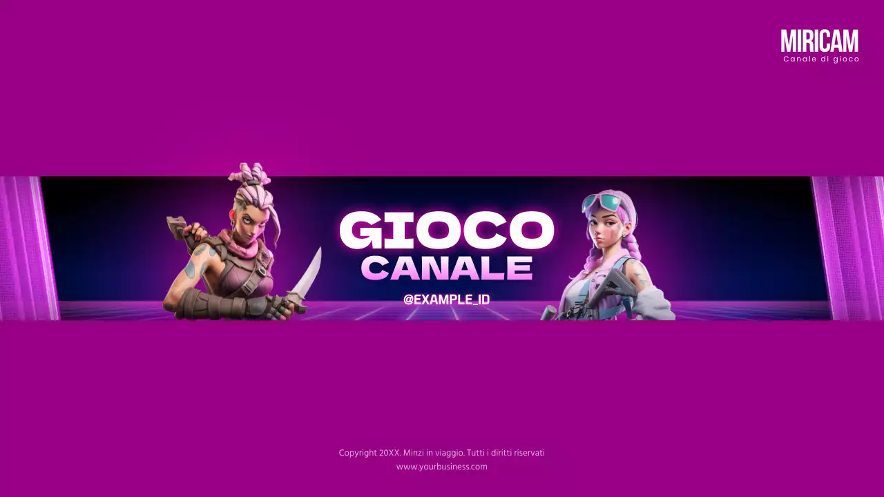 Canale YouTube in stile cyberpunk in nero e viola con copertina artistica