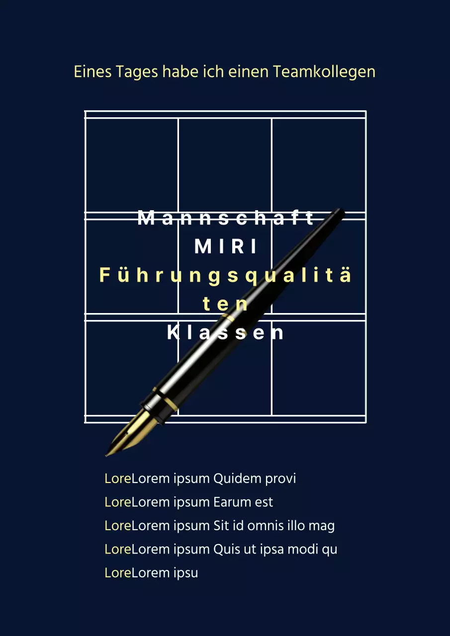 Ein einfacher, marineblauer und gelber Flyer für einen interdisziplinären Unternehmeraustausch.