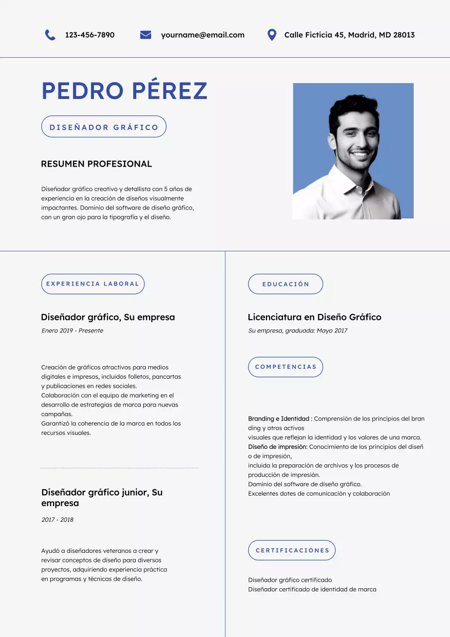 Currículum vitae de diseñador gráfico minimalista en blanco