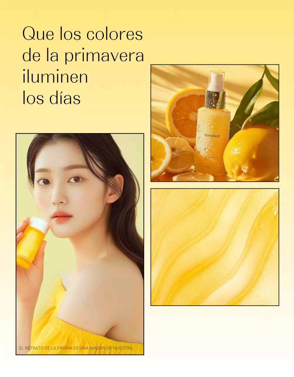 Promover un sencillo diseño fotográfico de cosméticos para el cuidado de la piel en amarillo y naranja