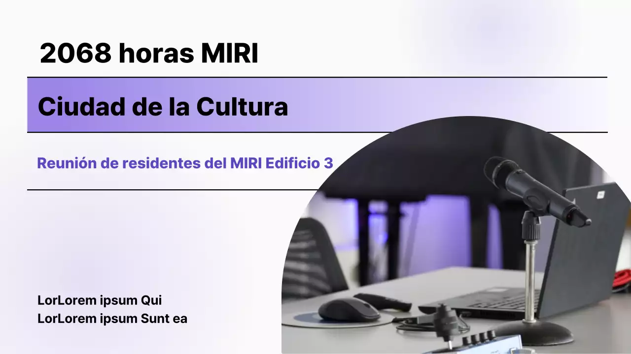 Portada minimalista del ayuntamiento en morado y blanco