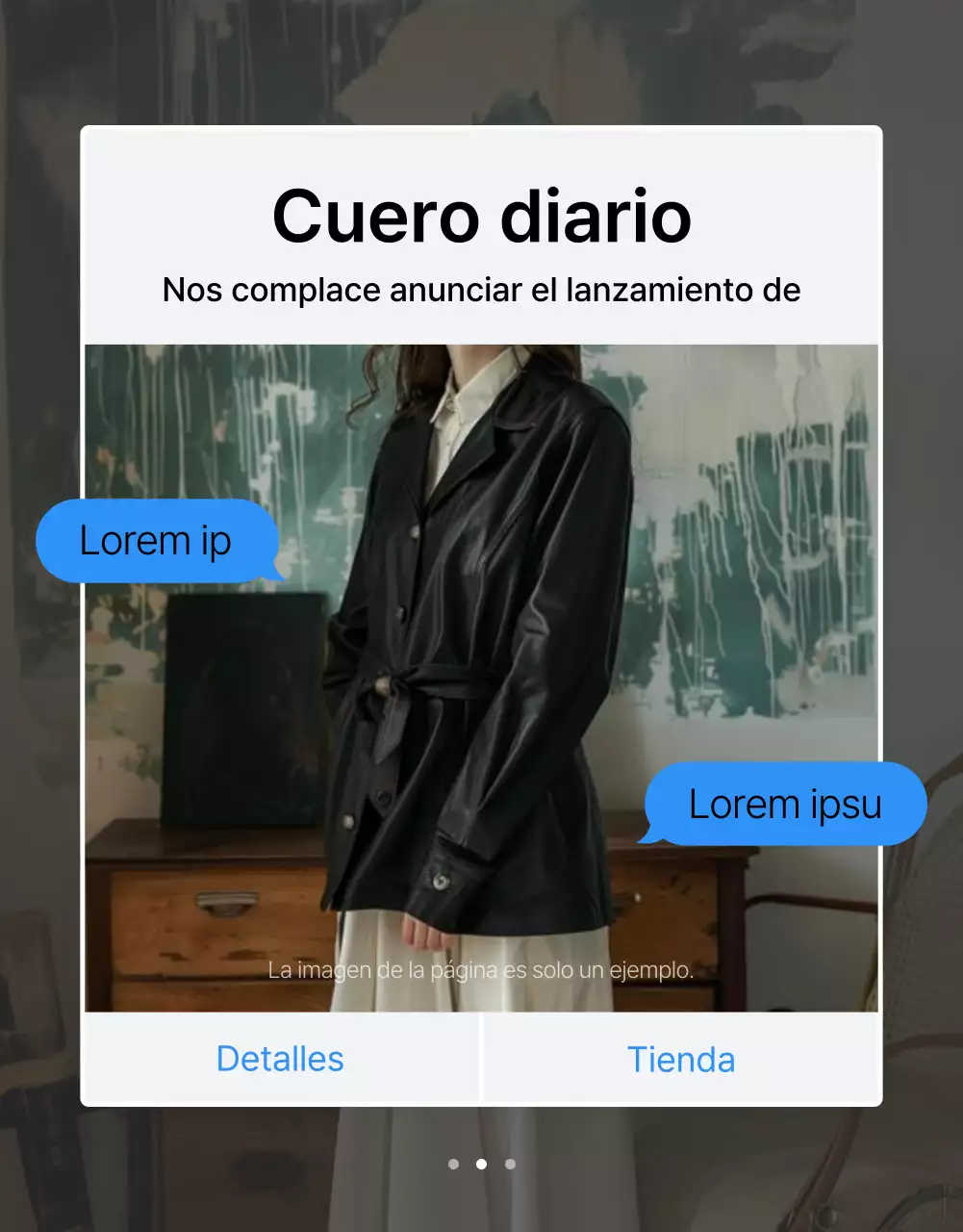 Promover una página móvil de detalles de moda en azul y blanco