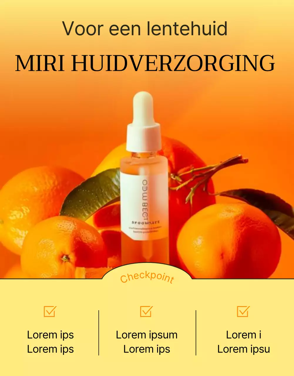 Eenvoudige gele en oranje cosmetica detailpagina cover advertentie