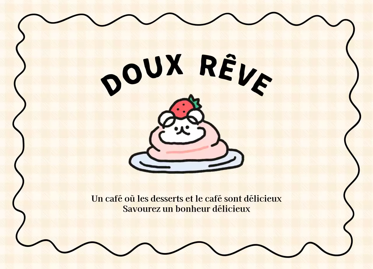 Un café dessert simple et mignon avec des sucreries et des illustrations de chiots.