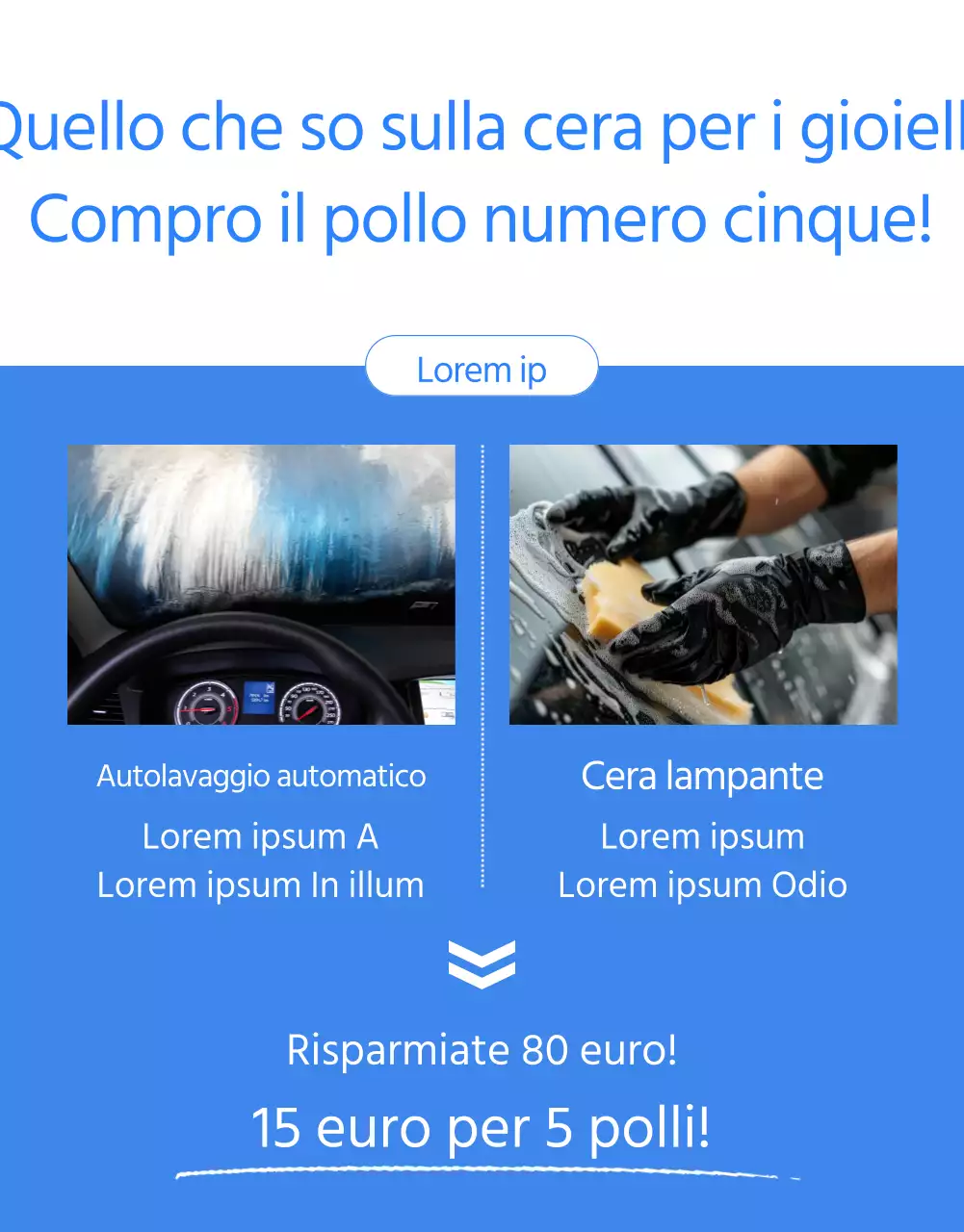 Pubblicità minimalista di prodotti di autolavaggio con sfondo blu