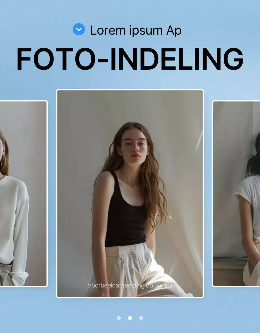 Promoot een trendy blauw-witte fotolay-out voor modepagina's