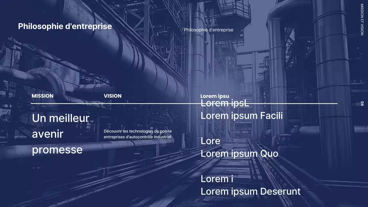 Lettre de motivation d'entreprise avec une usine moderne en noir et blanc et bleu marine