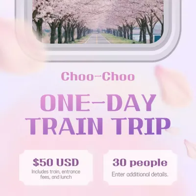 Simple day trip agency ad with mauve background