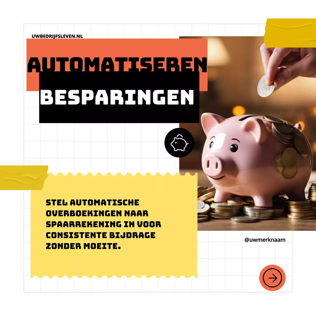 Geel Zwart Geometrisch Pop Tips om je spaarplan te verbeteren Instagram Carrousel