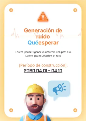 Aviso simple amarillo y azul claro sobre el ruido de la construcción