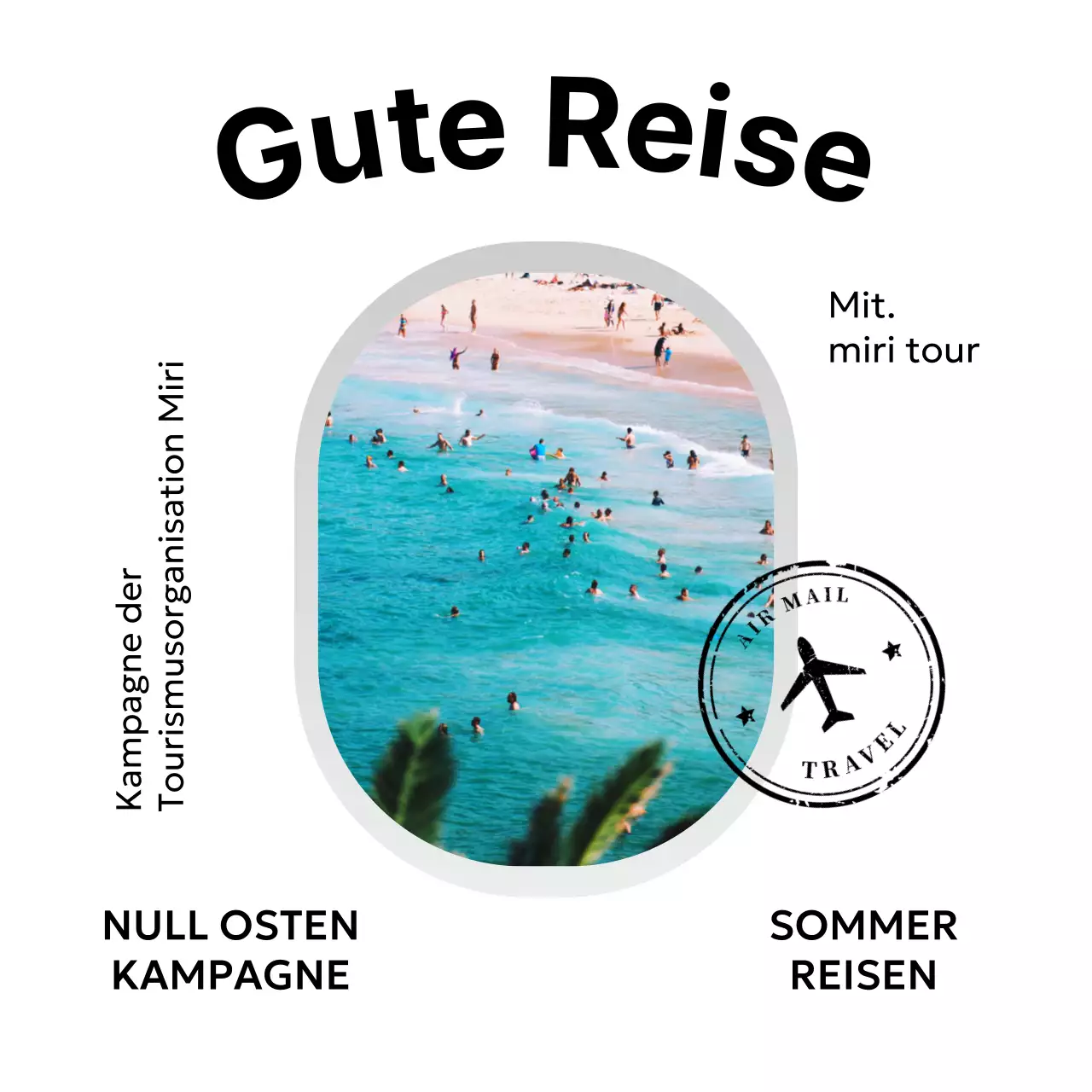 Reisekampagne mit Strandfotos in Fensterrahmen