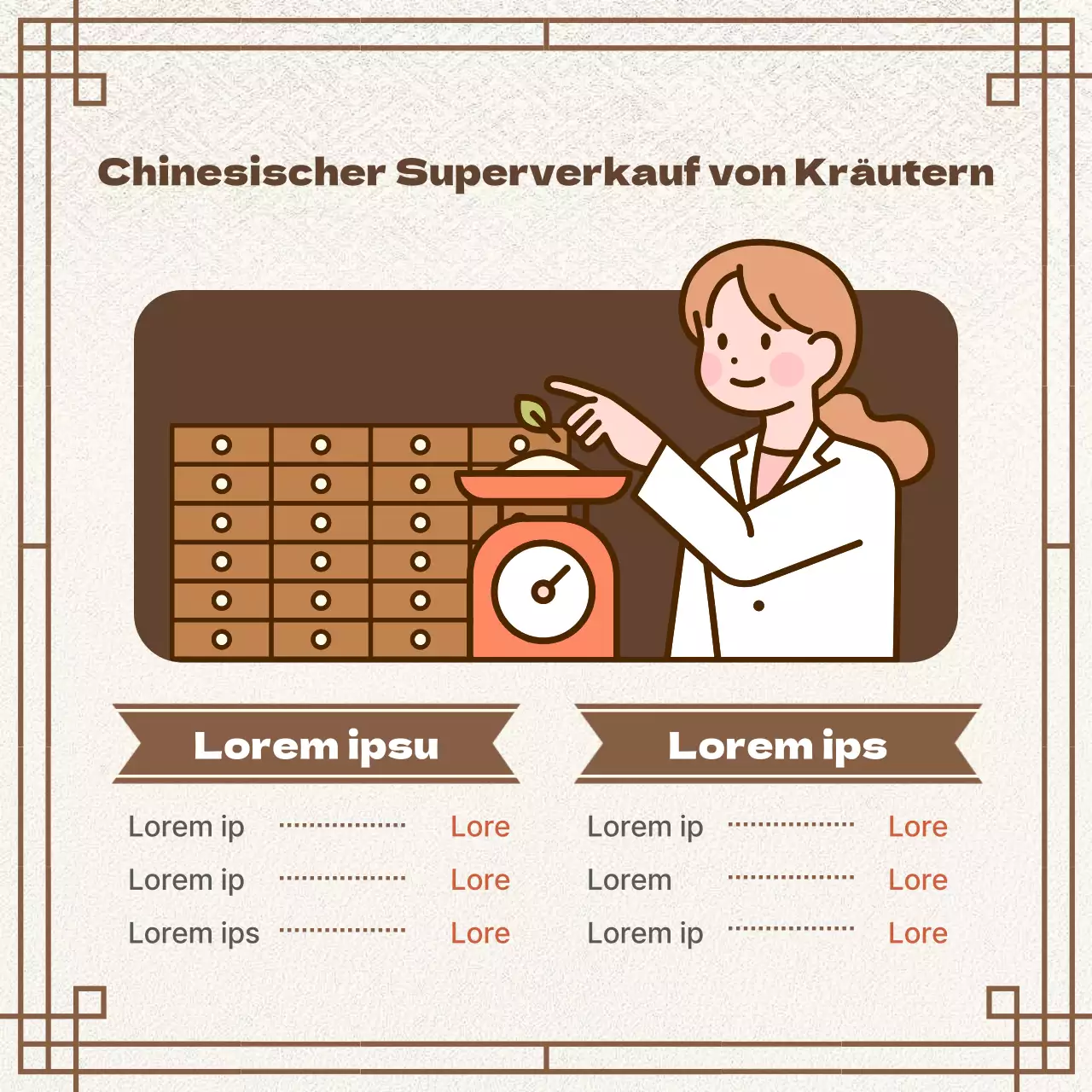 Braune, orientalische Kräuterheilkunde-Rezeptanzeige für eine chinesische Klinik.