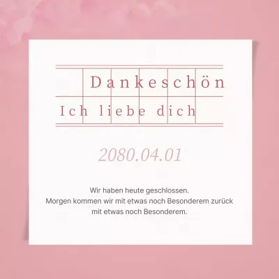 Eine einfache rosa-weiße Ankündigung der Ladenschließung