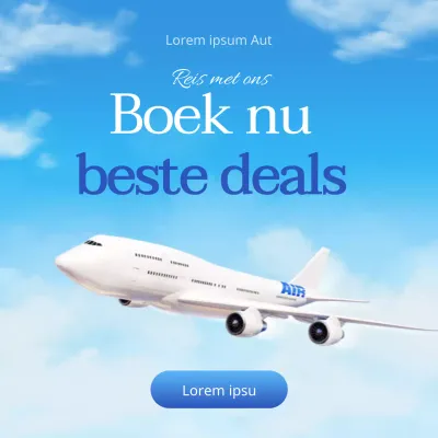 Een eenvoudige, lichtblauwe en witte reisaanbieding