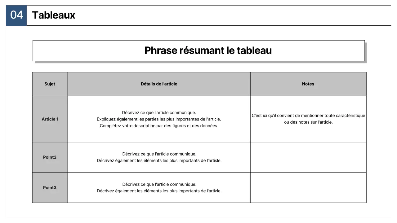 Un simple rapport de stratégie de marché en bleu marine et gris