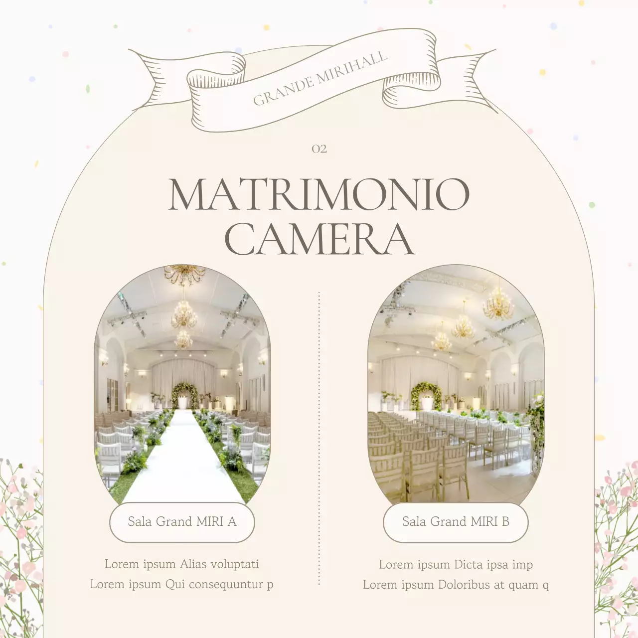 Promuovere una location per matrimoni classica in avorio e beige