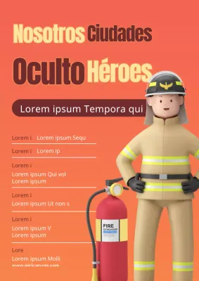 Simpático volante de reclutamiento de bomberos en rojo y naranja