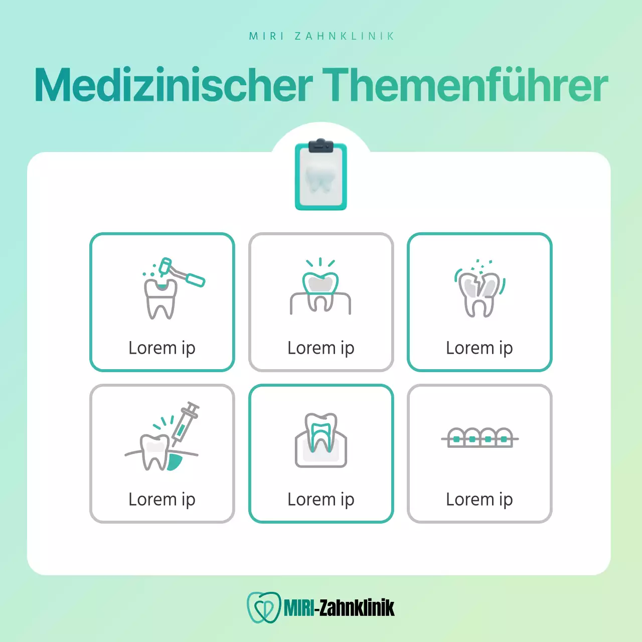 Einfache Ankündigung einer privaten Zahnarztpraxis in den Farben Mint und Chartreuse