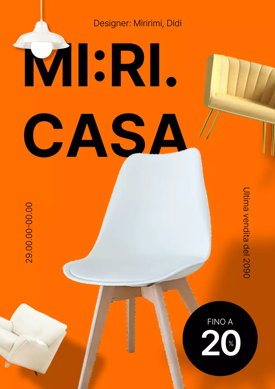 Poster promozionale di un negozio di arredamento semplice in arancione e nero