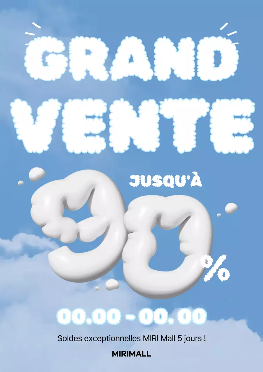 Affiche promotionnelle pour les soldes en bleu clair et blanc