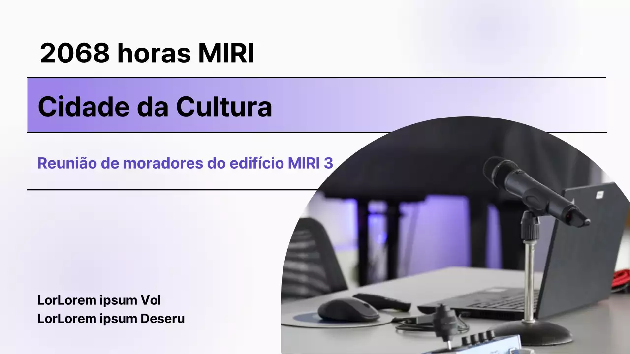 Capa minimalista de streaming da câmara municipal em roxo e branco