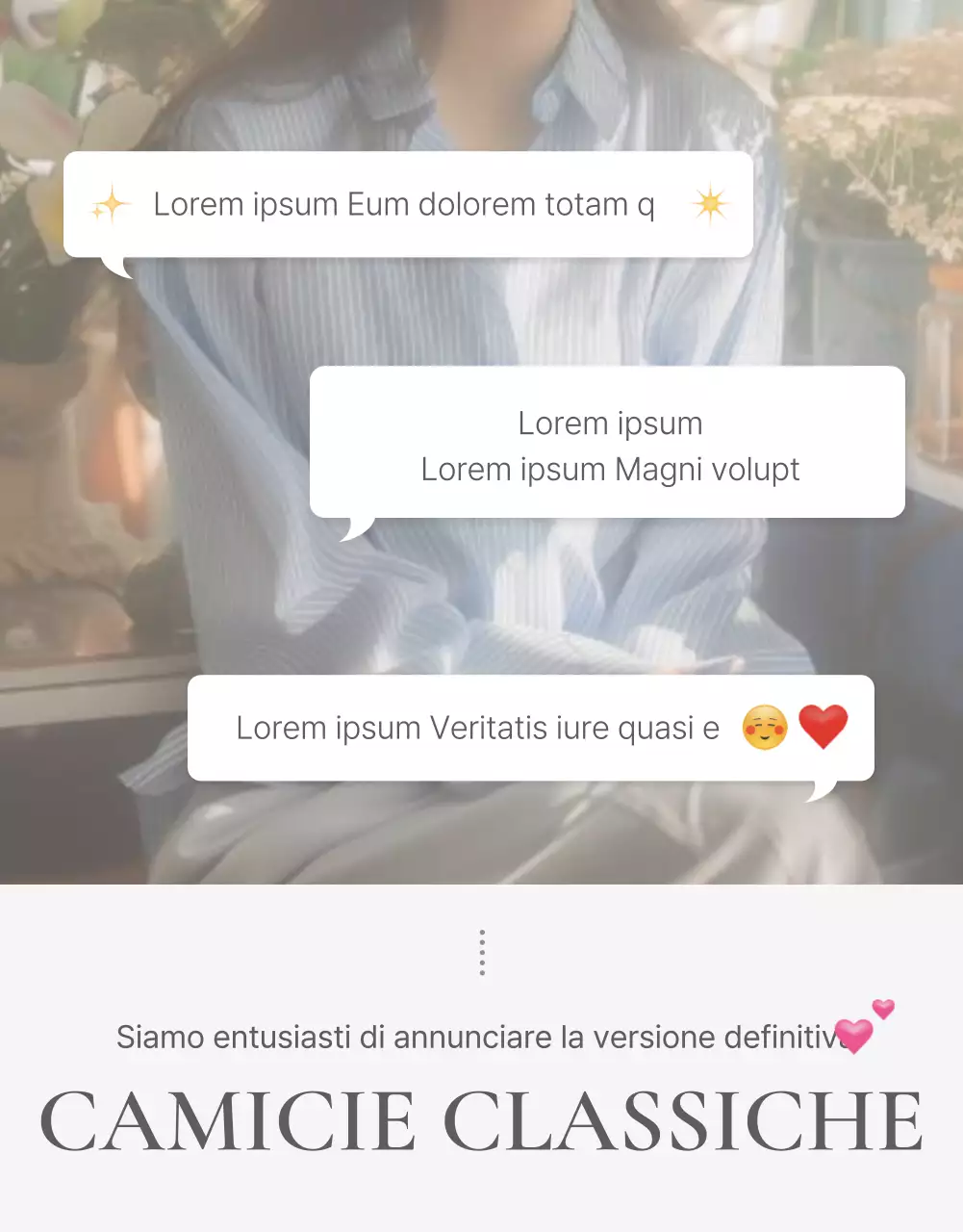 Una pagina introduttiva o un annuncio per un centro commerciale di moda con uno stile semplice di emoji bianche e grigie.