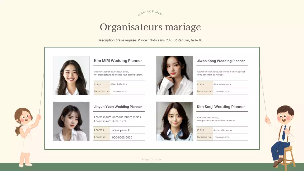 Joli plan marketing d'une organisatrice de mariage en vert et ivoire