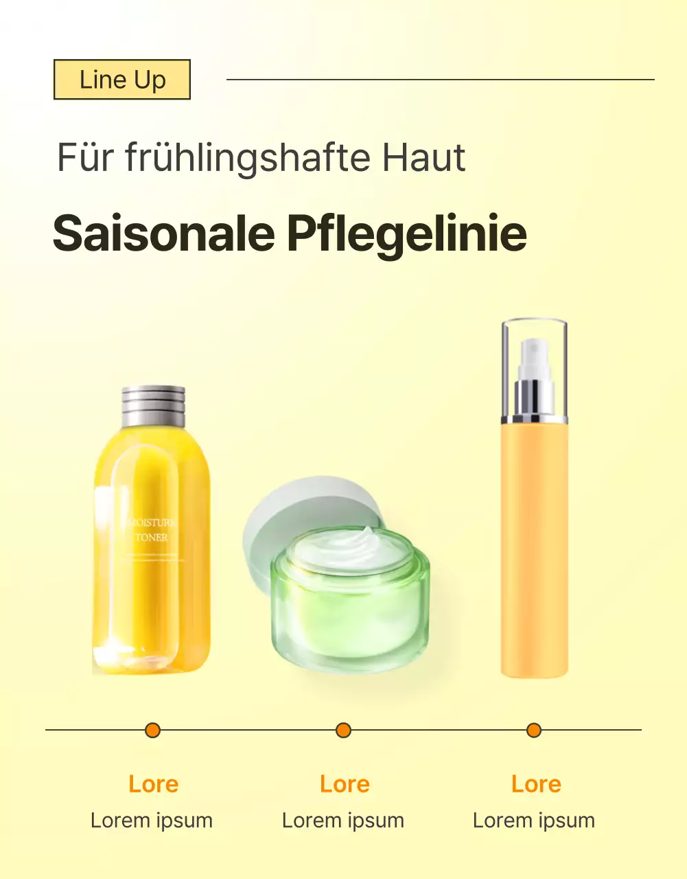 Förderung einfacher Hautpflegekosmetik in Gelb und Orange