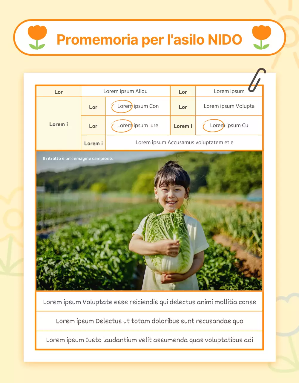 Annunci prescolari arancioni e gialli