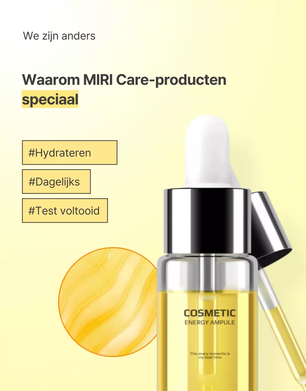 Beschrijf en detailleer eenvoudige huidverzorgingsproducten in geel en oranje