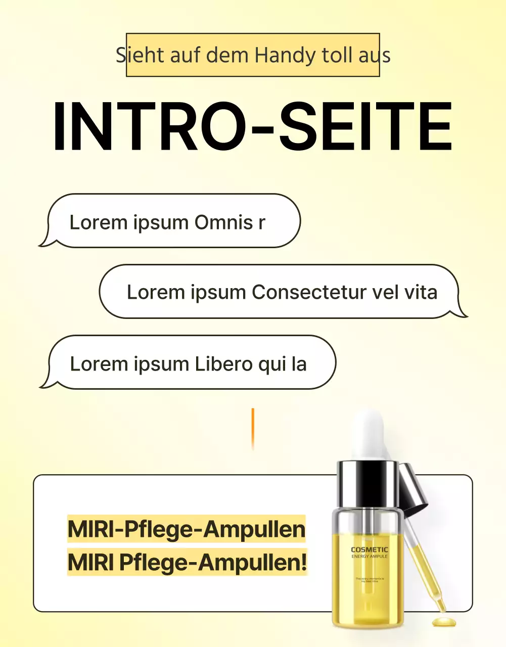 Werben Sie für eine einfache Introseite für Hautpflegekosmetik in Gelb und Orange