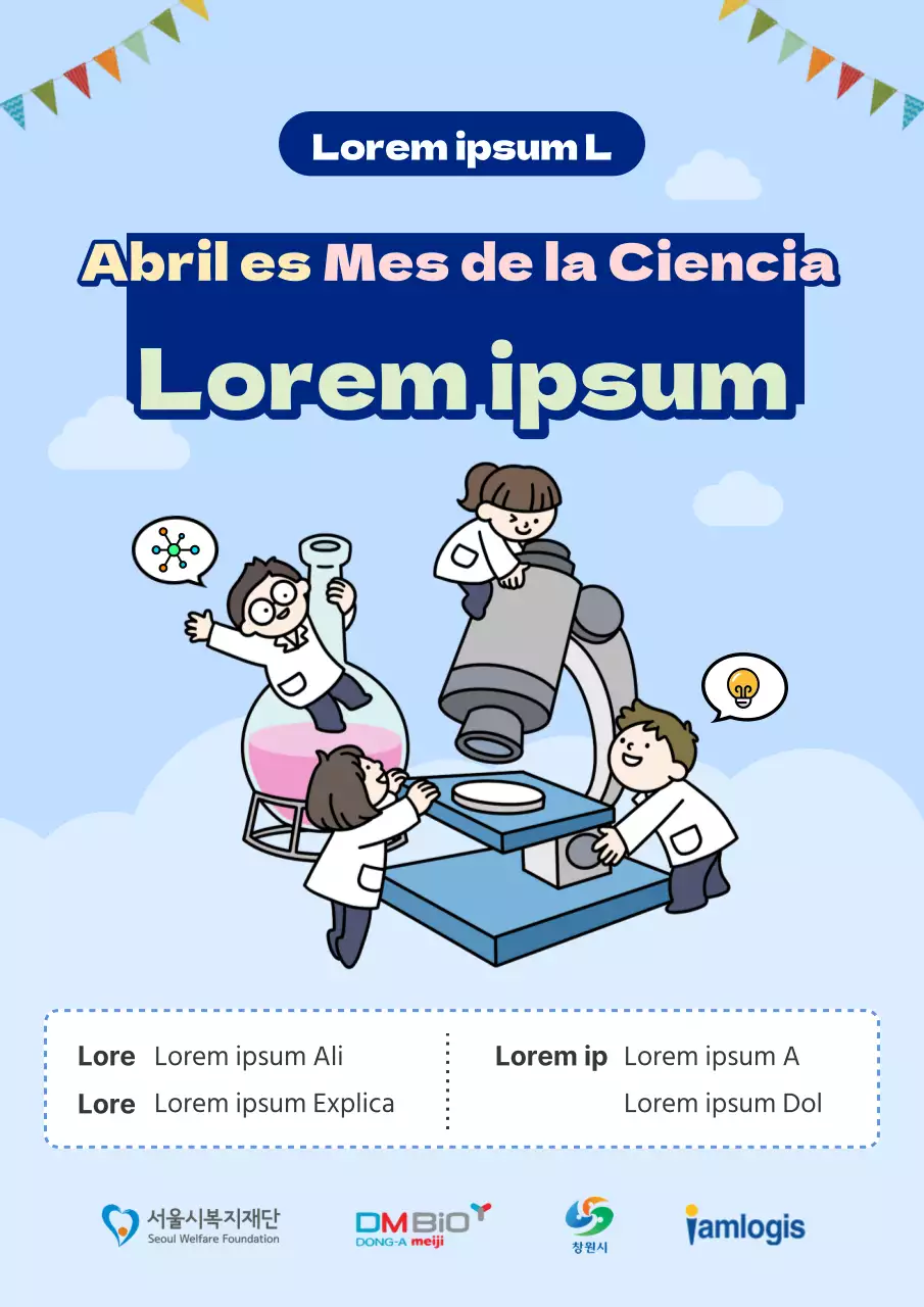 Bonito folleto del Día de la Química en azul claro